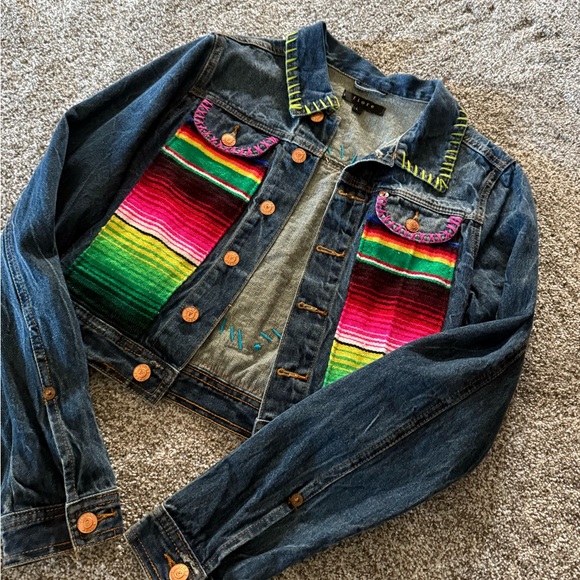 Colorful Denim Jacket with Embroidered Details